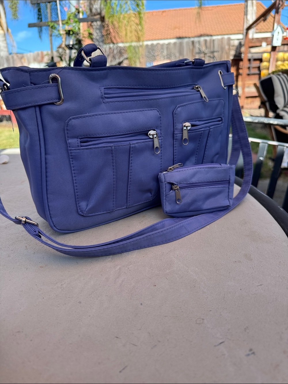 Source Unknown :Multi-Pocket Shoulder Bag with Coin Pouch